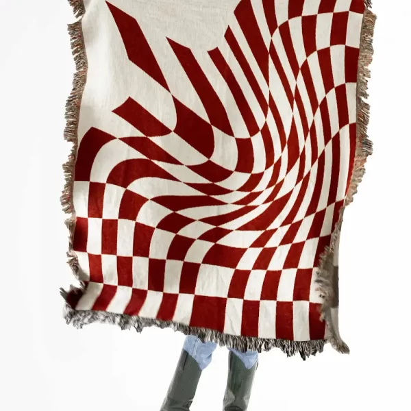 Groovy Grid Deep Red Blanket
