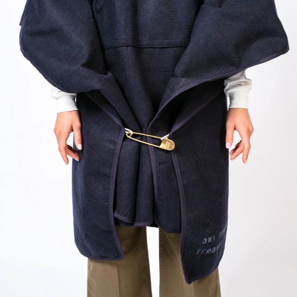 Felted Blanket Poncho Navy