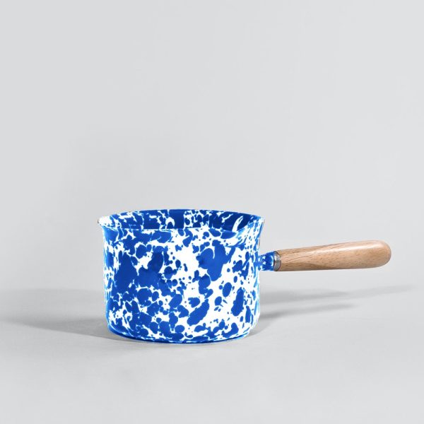 Marbled enamel sauce server blue